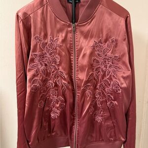 torrid Dusty Rose Satin Floral Embroidered Bomber Jacket